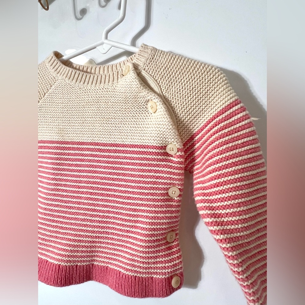 Baby Gap Brannan Kimono Sweater Cream/Pink Striped Cotton Sweater Size 12-18 Mos